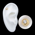 Beaded Edge Bezel Set Gem Flatback Stud Earring / Nosering - Gem in 14Kt Yellow Gold