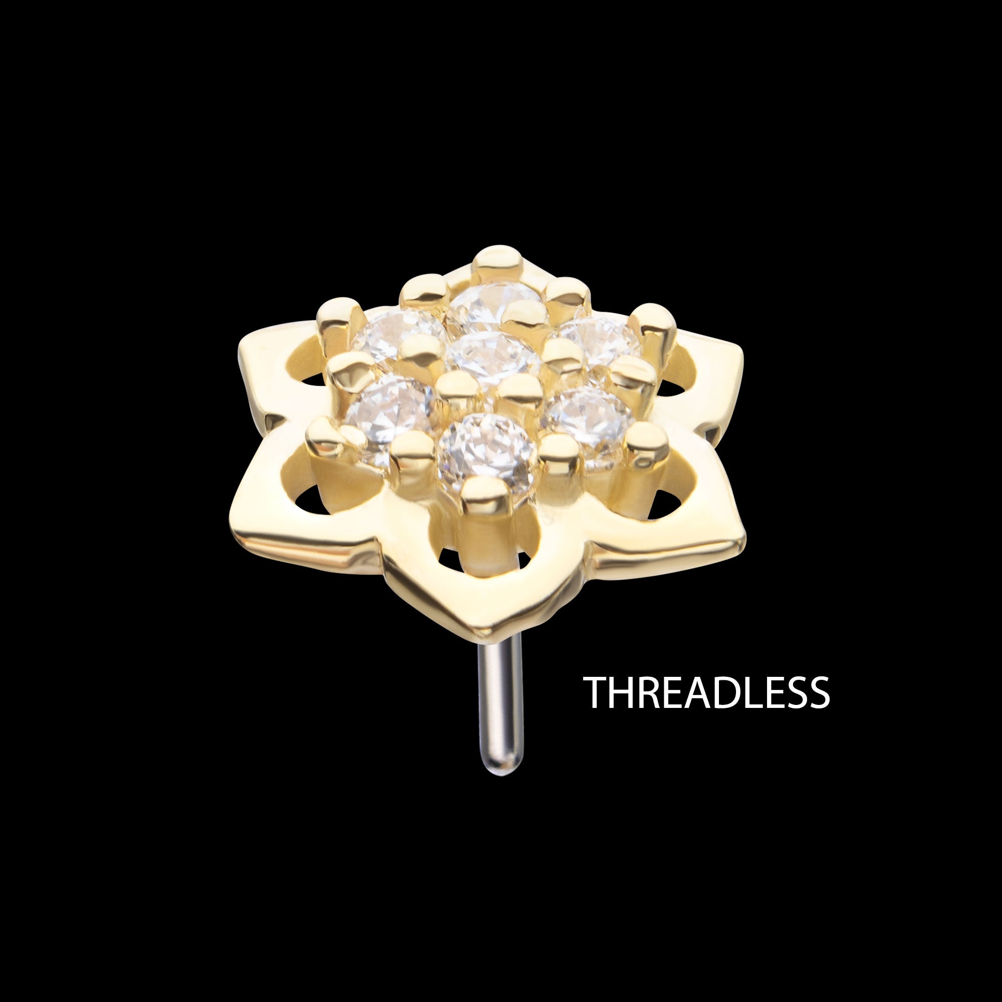Pave Set 7-Gem Mandala Flower Flatback Stud Earring / Nosering - Gem in 14Kt Yellow Gold