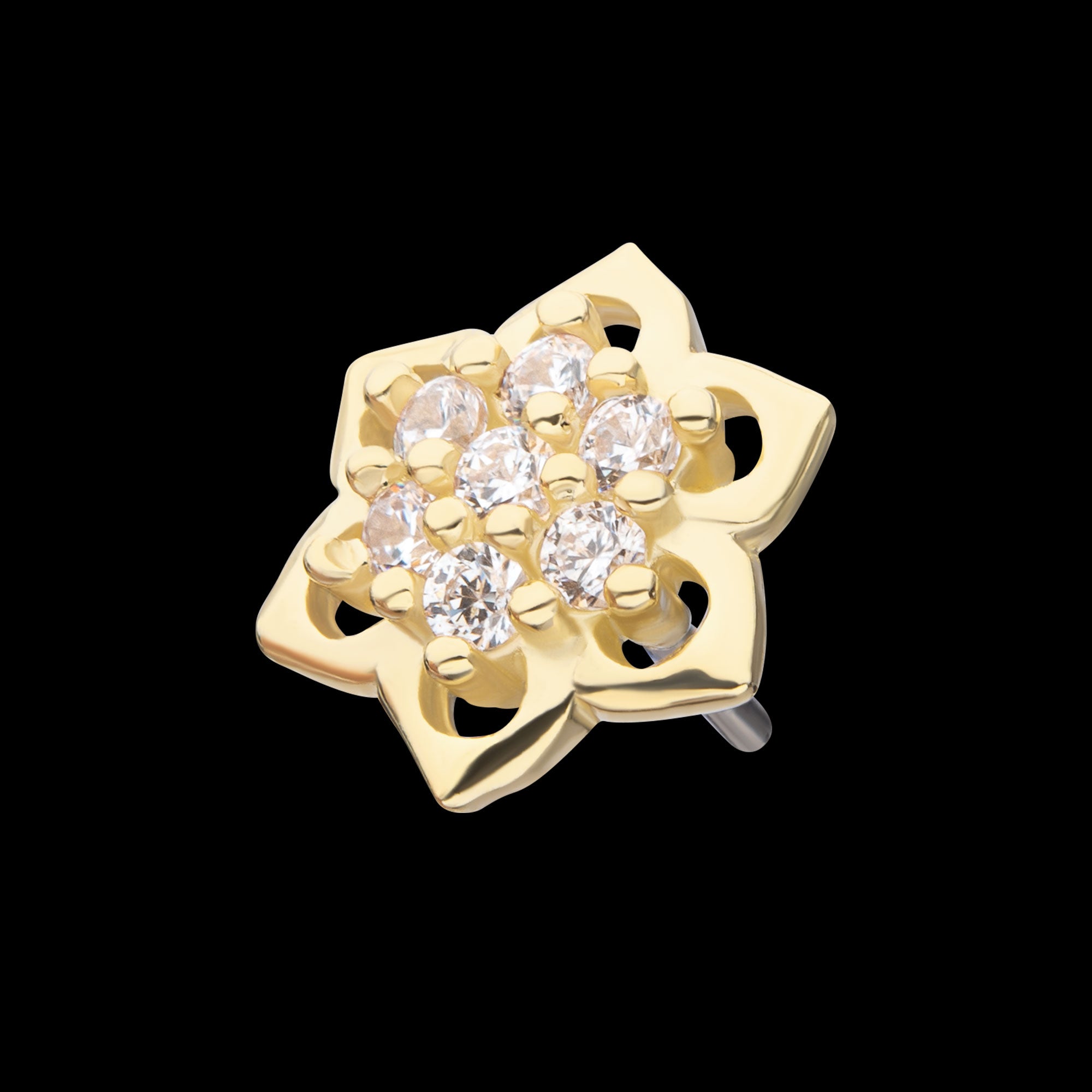 Pave Set 7-Gem Mandala Flower Flatback Stud Earring / Nosering - Gem in 14Kt Yellow Gold