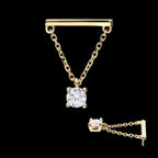 Bar with 4-Prong Gem Dangle Flatback Stud Earring / Nosering - Gem in 14Kt Yellow Gold