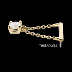 Bar with 4-Prong Gem Dangle Flatback Stud Earring / Nosering - Gem in 14Kt Yellow Gold