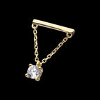 Bar with 4-Prong Gem Dangle Flatback Stud Earring / Nosering - Gem in 14Kt Yellow Gold