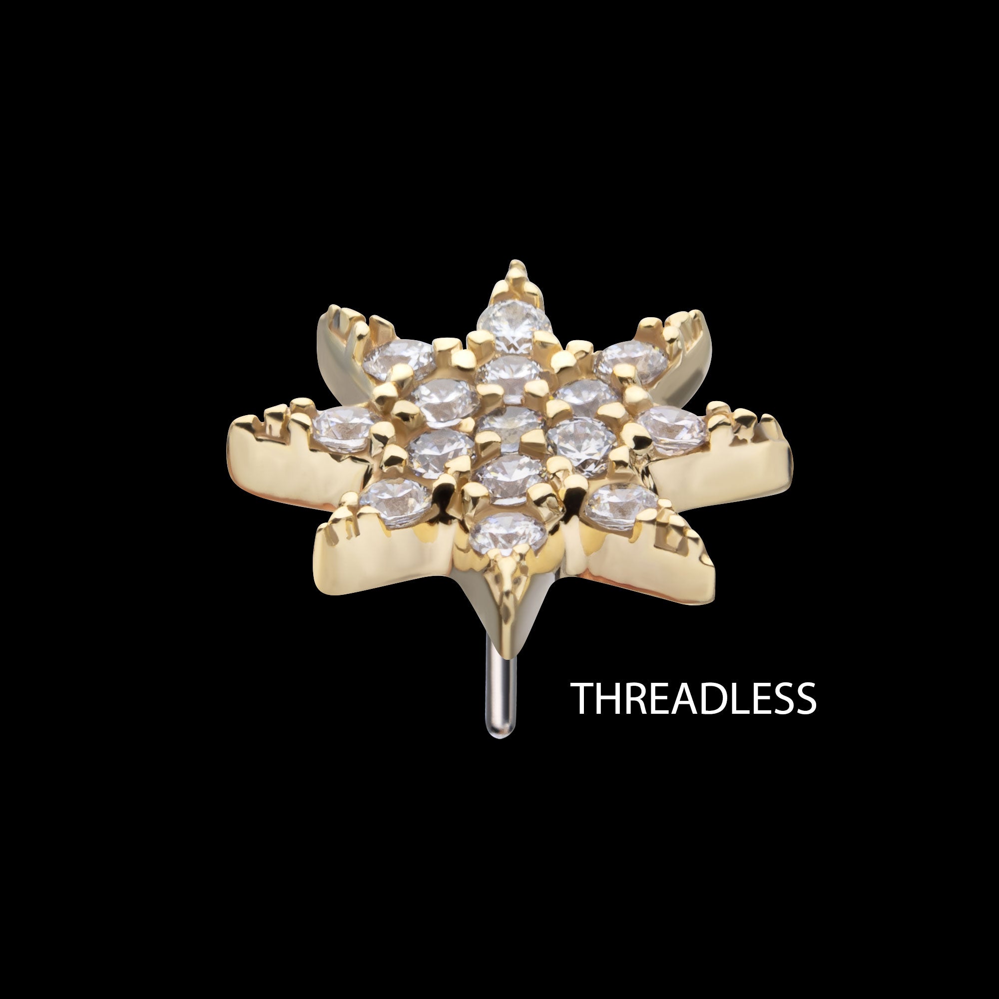 Pave Set Gem Octagram Star Flatback Stud Earring / Nosering - Gem in 14Kt Yellow Gold