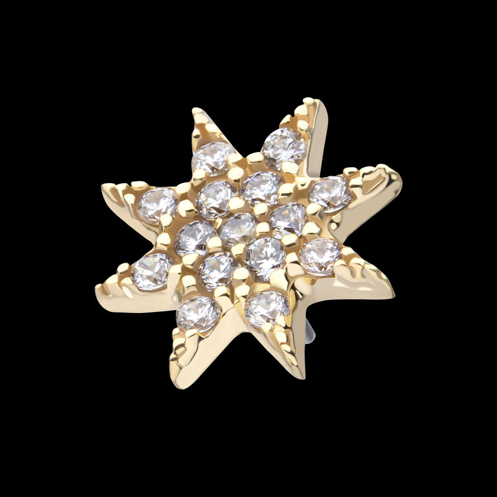 Pave Set Gem Octagram Star Flatback Stud Earring / Nosering - Gem in 14Kt Yellow Gold