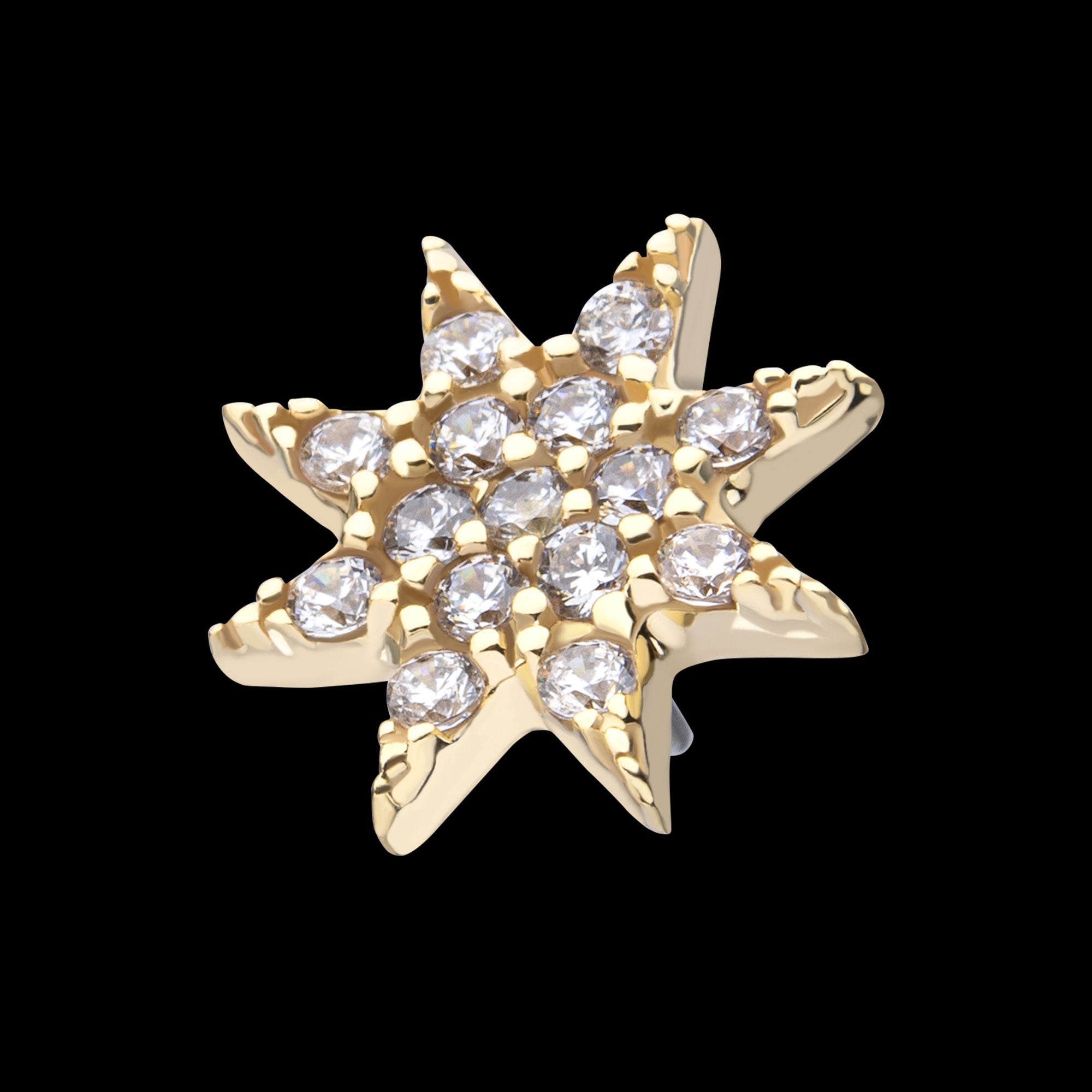 Pave Set Gem Octagram Star Flatback Stud Earring / Nosering - Gem in 14Kt Yellow Gold