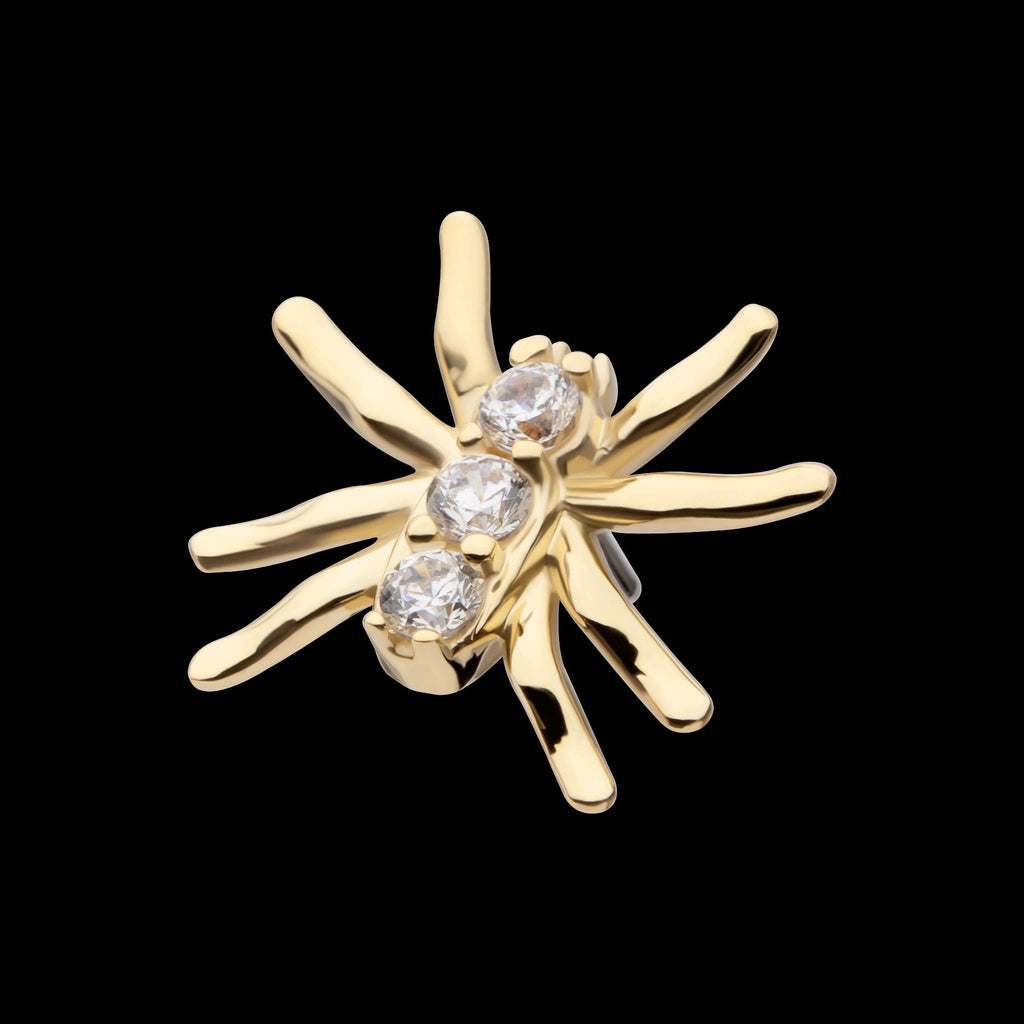 Prong Set 3-Round Gem Spider Flatback Stud Earring / Nosering - Gem in 14Kt Yellow Gold