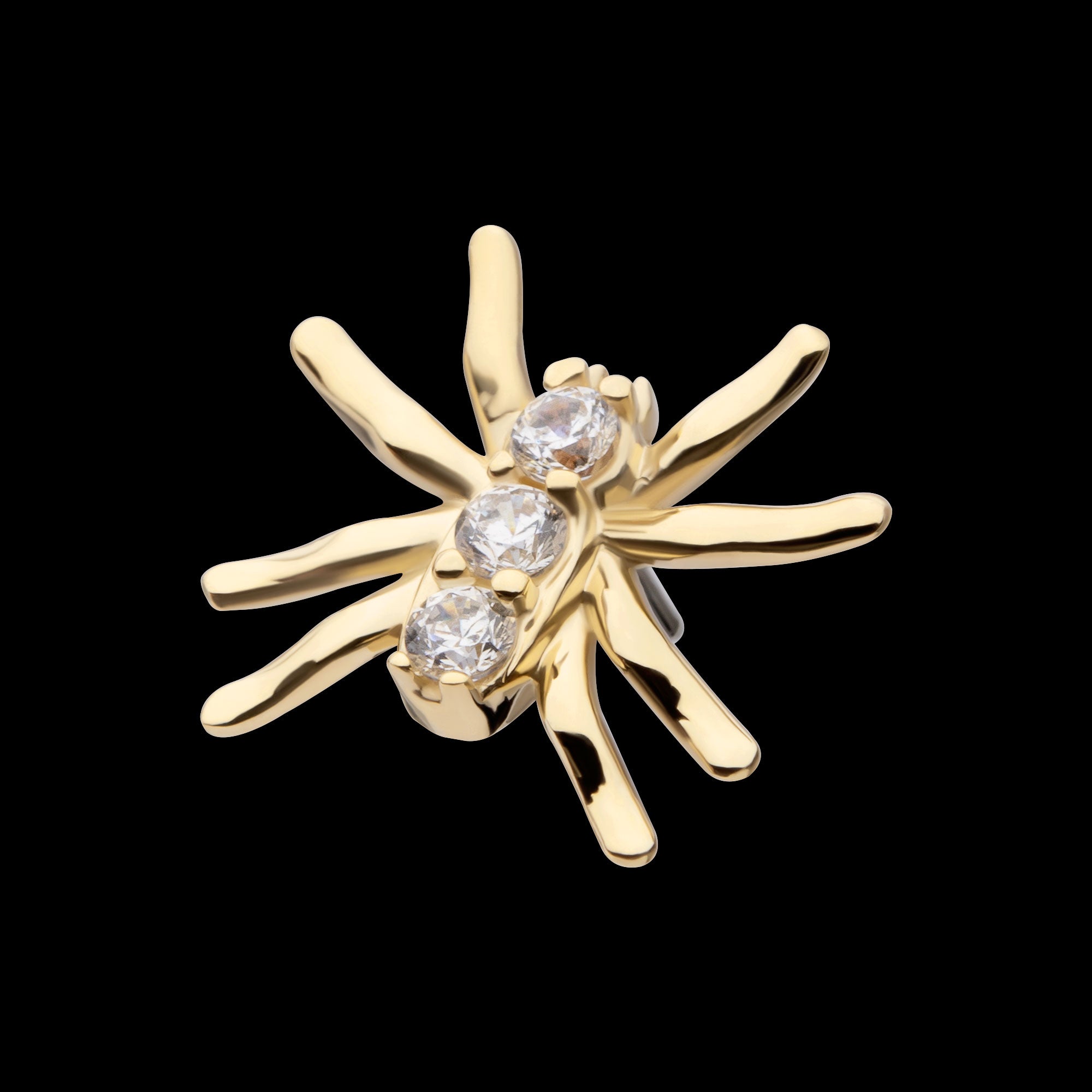 Prong Set 3-Round Gem Spider Flatback Stud Earring / Nosering - Gem in 14Kt Yellow Gold