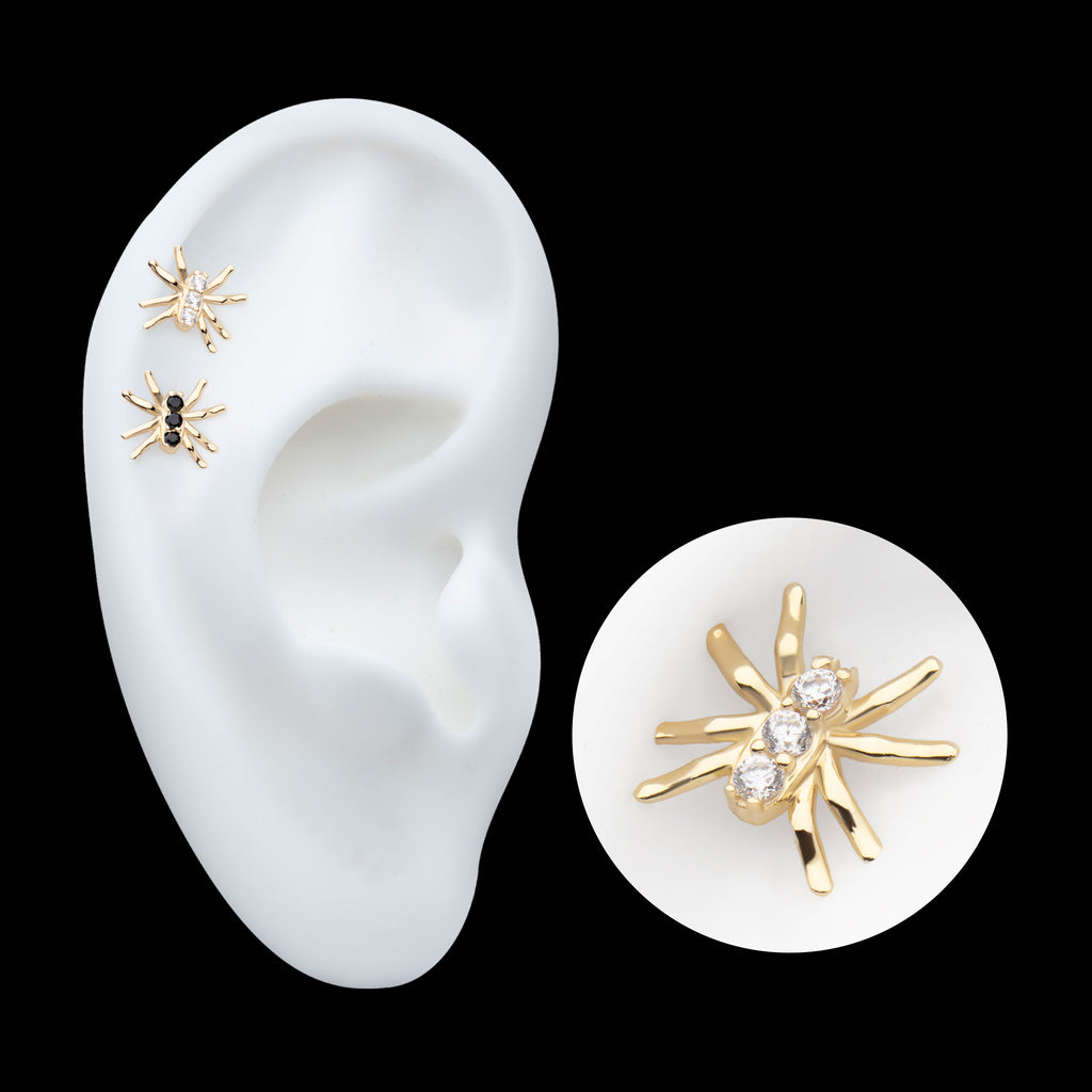Prong Set 3-Round Gem Spider Flatback Stud Earring / Nosering - Gem in 14Kt Yellow Gold