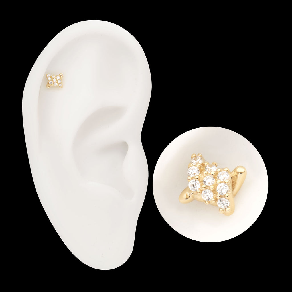 Pave Set Gem Barbed Wire Knot Flatback Stud Earring / Nosering - Gem in 14Kt Yellow Gold