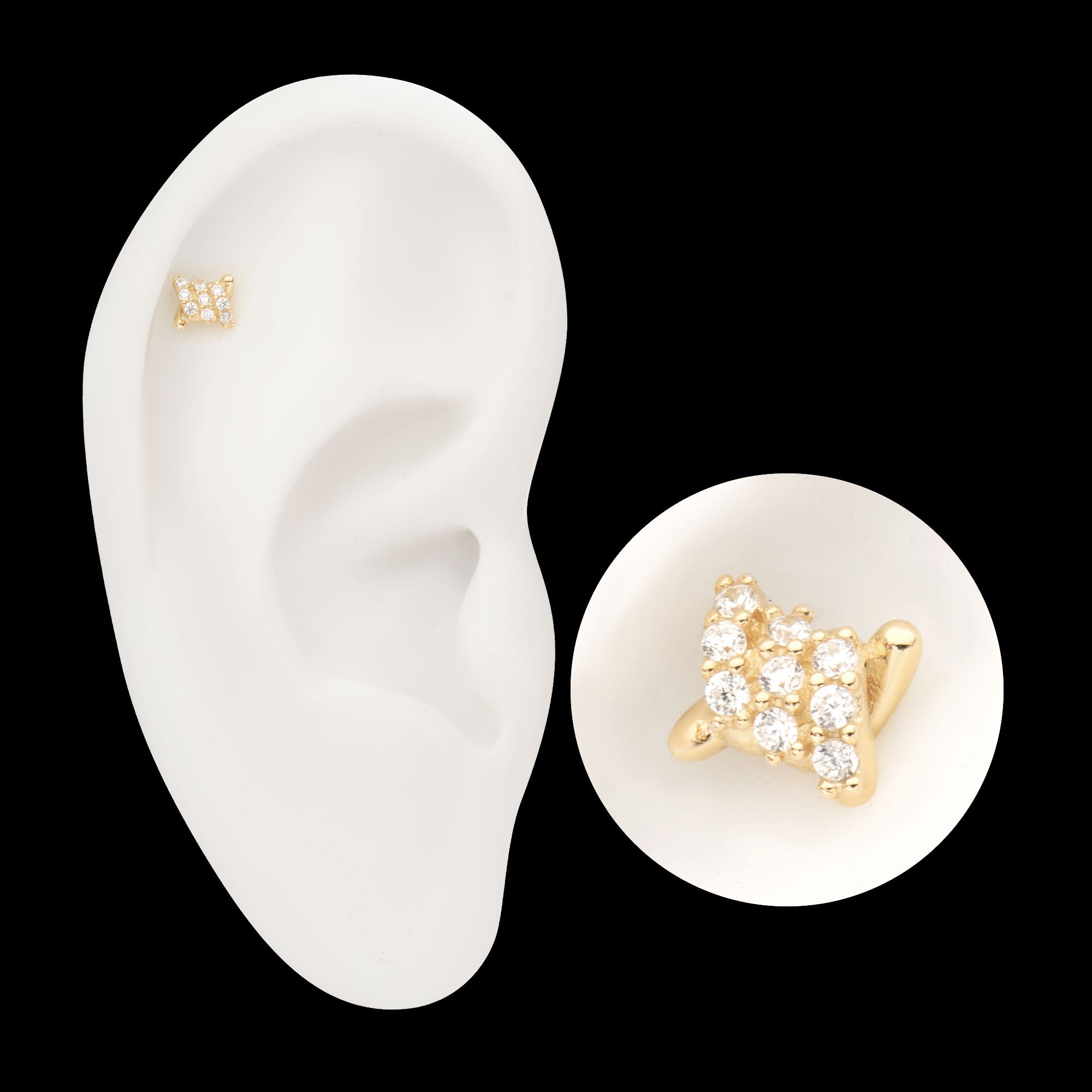 Pave Set Gem Barbed Wire Knot Flatback Stud Earring / Nosering - Gem in 14Kt Yellow Gold
