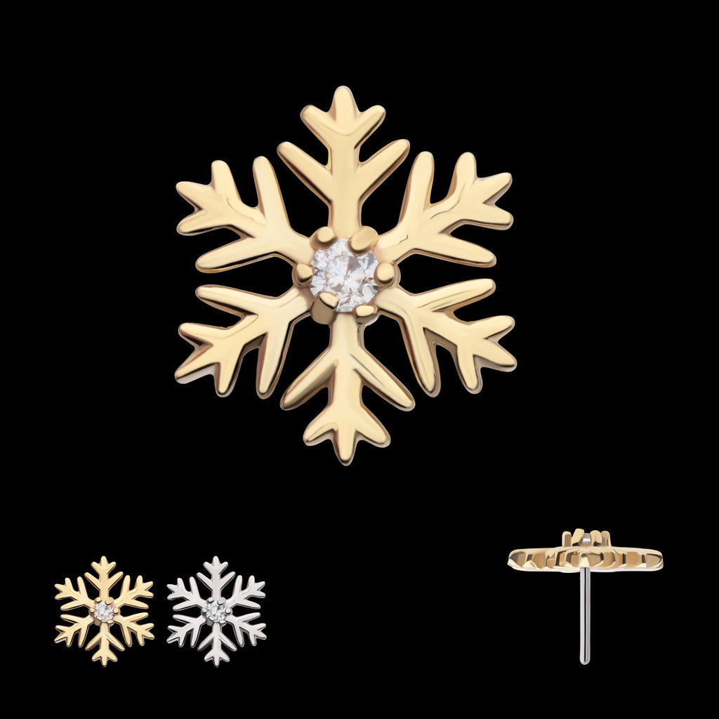 6-Prong Round Gem Snowflake Flatback Stud Earring / Nosering - Gem in 14Kt Gold