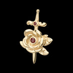 Bezel Garnet Round Gem Rose and Dagger Flatback Stud Earring / Nosering - Garnet in 14Kt Yellow Gold