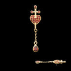 Dagger Heart with Pave Garnet Gem & Teardrop Chain Dangle Flatback Stud Earring / Nosering - Garnet in 14Kt Yellow Gold