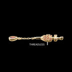 Dagger Heart with Pave Garnet Gem & Teardrop Chain Dangle Flatback Stud Earring / Nosering - Garnet in 14Kt Yellow Gold