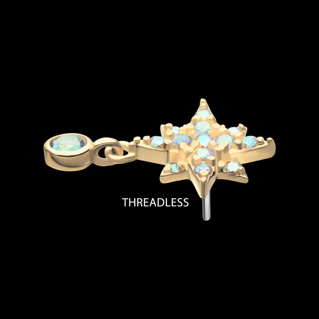 Spike Edge Prong Set Round Gem Flatback Stud Earring / Nosering - Gem in 14Kt Yellow Gold