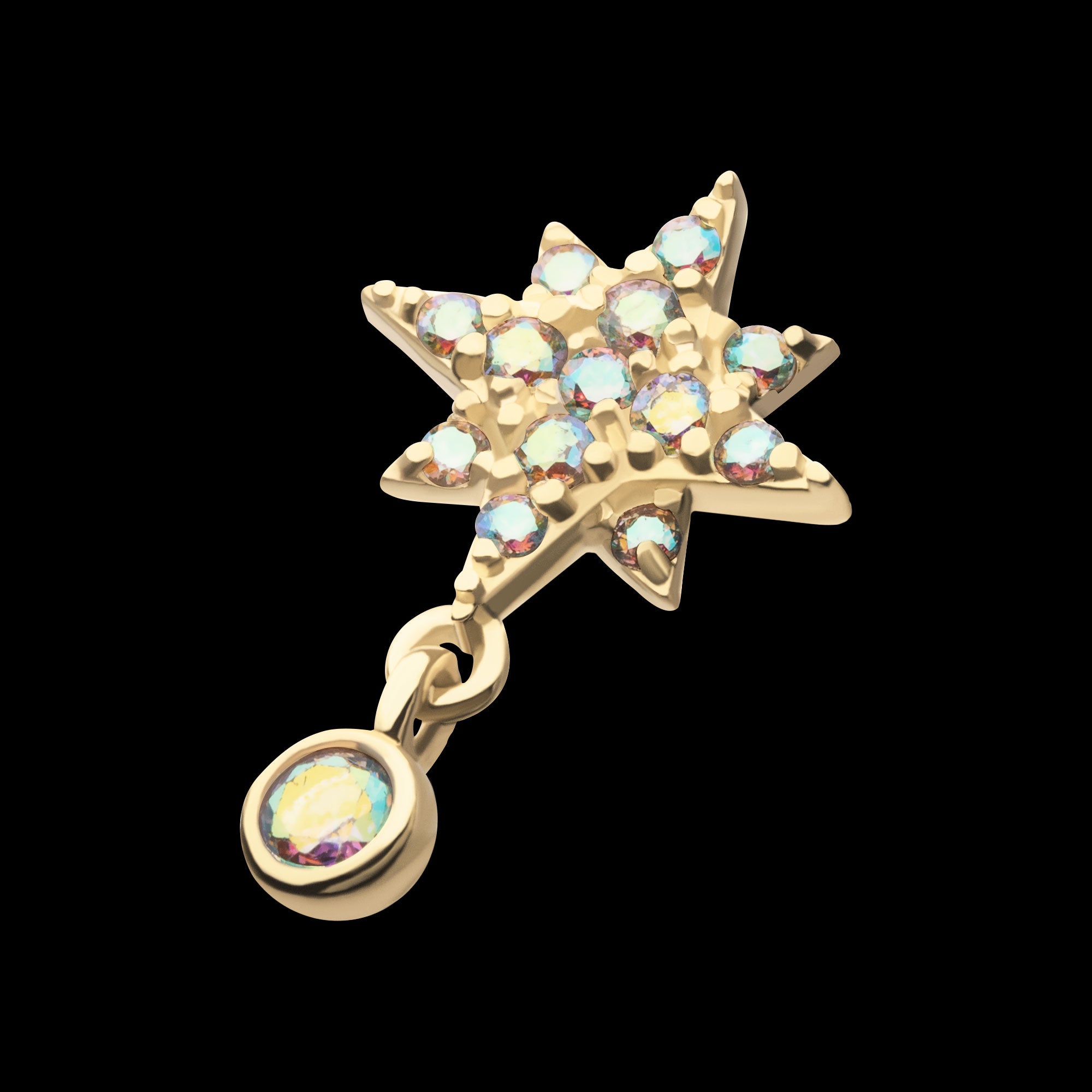 Spike Edge Prong Set Oval Gem Flatback Stud Earring / Nosering - Gem in 14Kt Yellow Gold