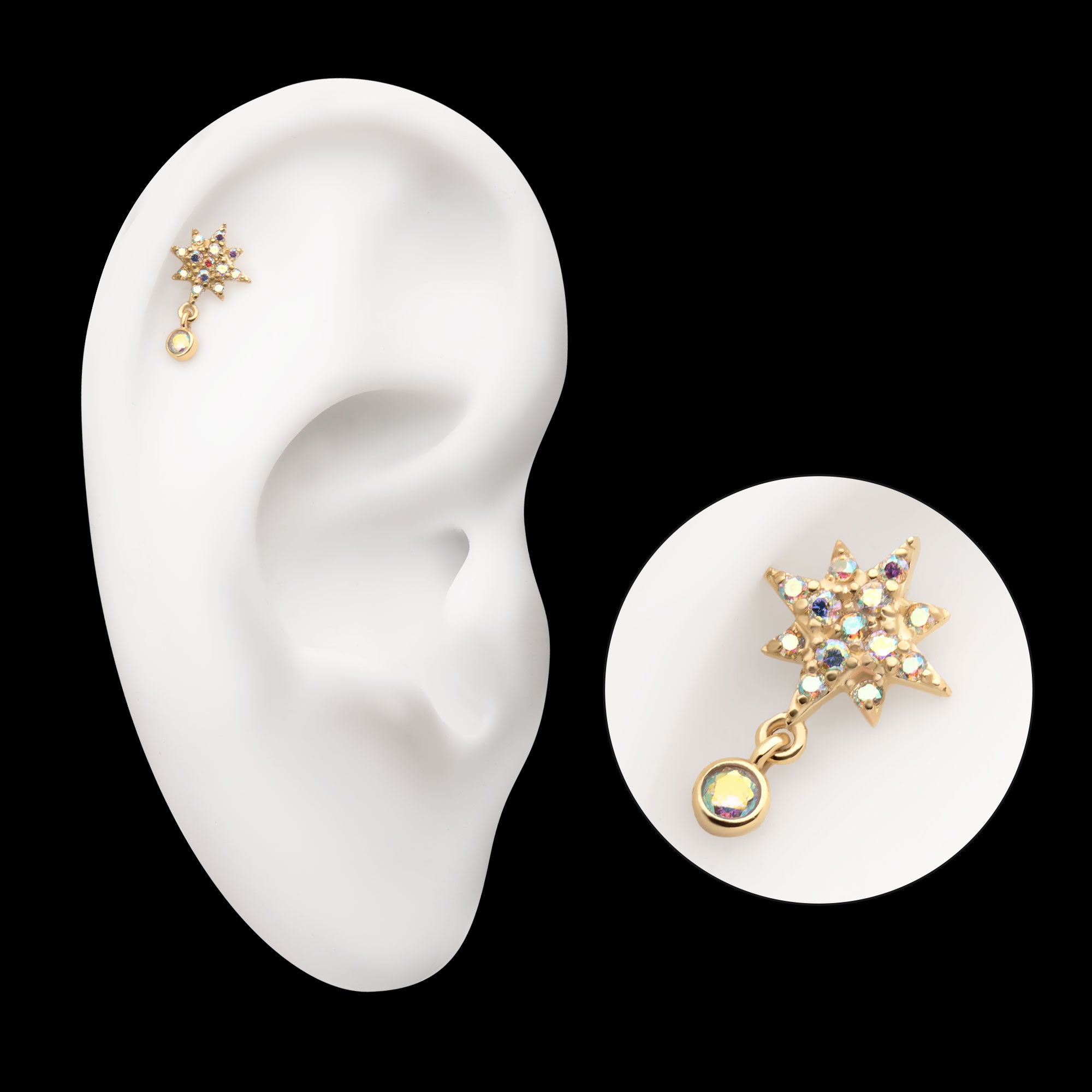 Spike Edge Prong Set Oval Gem Flatback Stud Earring / Nosering - Gem in 14Kt Yellow Gold