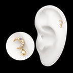 Pave Set Gem Crescent Moon with Bezel Round Dangle Flatback Stud Earring / Nosering - Gem in 14Kt Yellow Gold