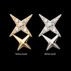 Pave Set Round Gem Double Celestial Star Flatback Stud Earring / Nosering - Gem in 14Kt Gold
