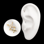 Pave Set Round Gem Double Celestial Star Flatback Stud Earring / Nosering - Gem in 14Kt Gold