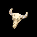 2D Steer Head with Prong Set Gem Flatback Stud Earring / Nosering - Gem in 14Kt Yellow Gold
