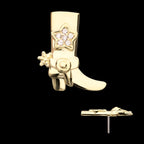 Cowboy Boot with Inlayed Pave Gem Star Flatback Stud Earring / Nosering - Gem in 14Kt Yellow Gold