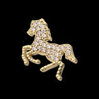 Milgrain Edge Gallopping Horse with Pave Gem Flatback Stud Earring / Nosering - Gem in 14Kt Yellow Gold