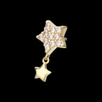 Pave Gem Star with Gold Star Dangle Flatback Stud Earring / Nosering - Gem in 14Kt Yellow Gold