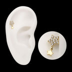 Pave Gem Star with Gold Star Dangle Flatback Stud Earring / Nosering - Gem in 14Kt Yellow Gold