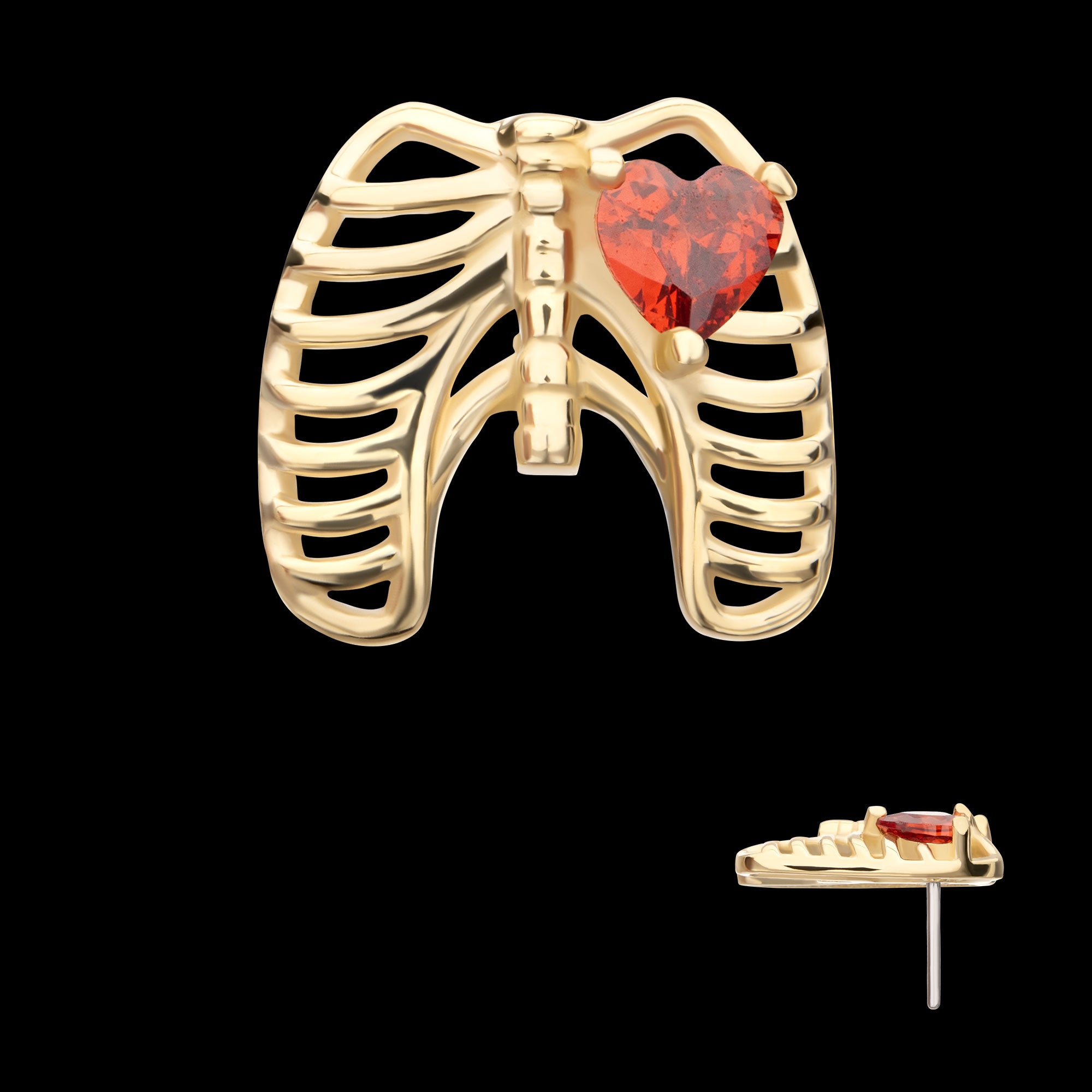 Prong Set Heart Gem Rib Cage Flatback Stud Earring / Nosering - Gem in 14Kt Yellow Gold