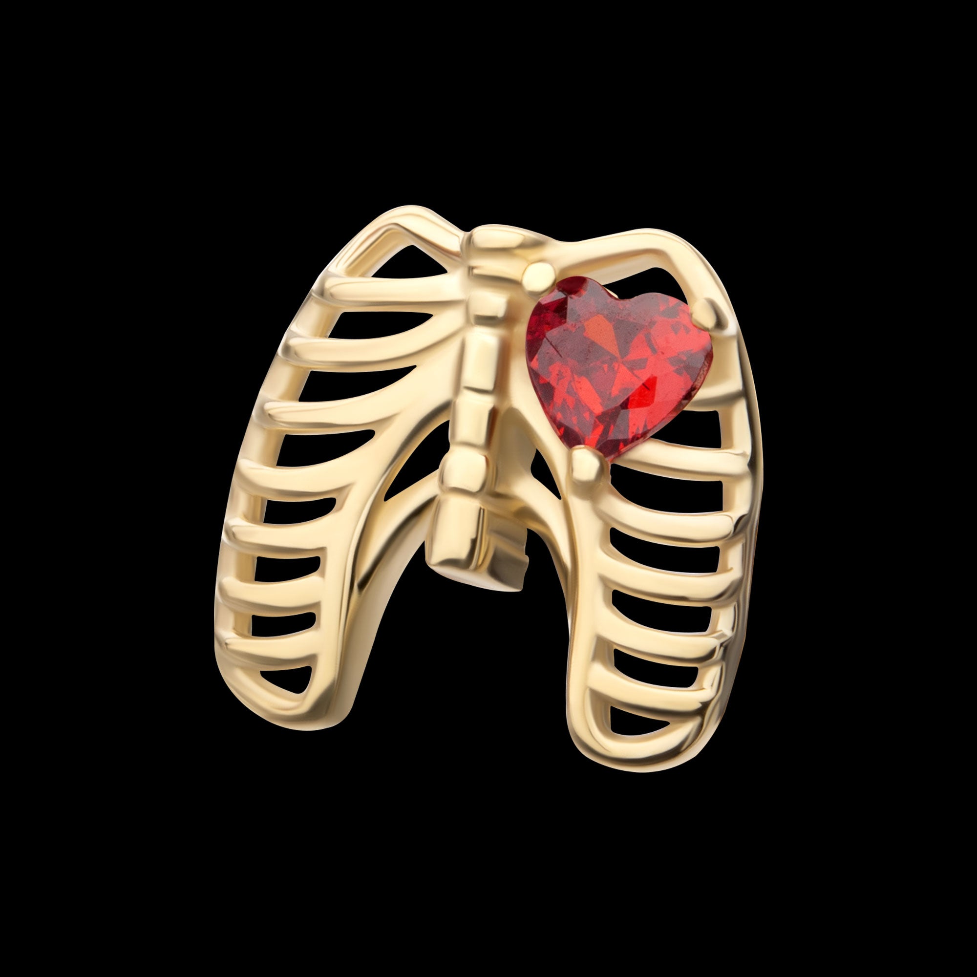Prong Set Heart Gem Rib Cage Flatback Stud Earring / Nosering - Gem in 14Kt Yellow Gold