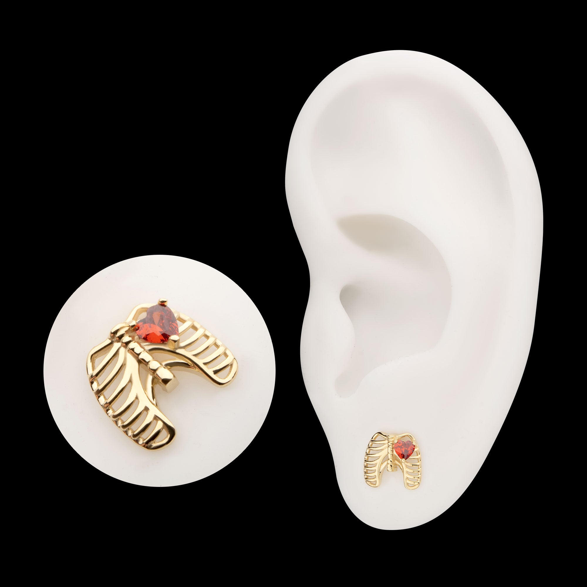 Prong Set Heart Gem Rib Cage Flatback Stud Earring / Nosering - Gem in 14Kt Yellow Gold
