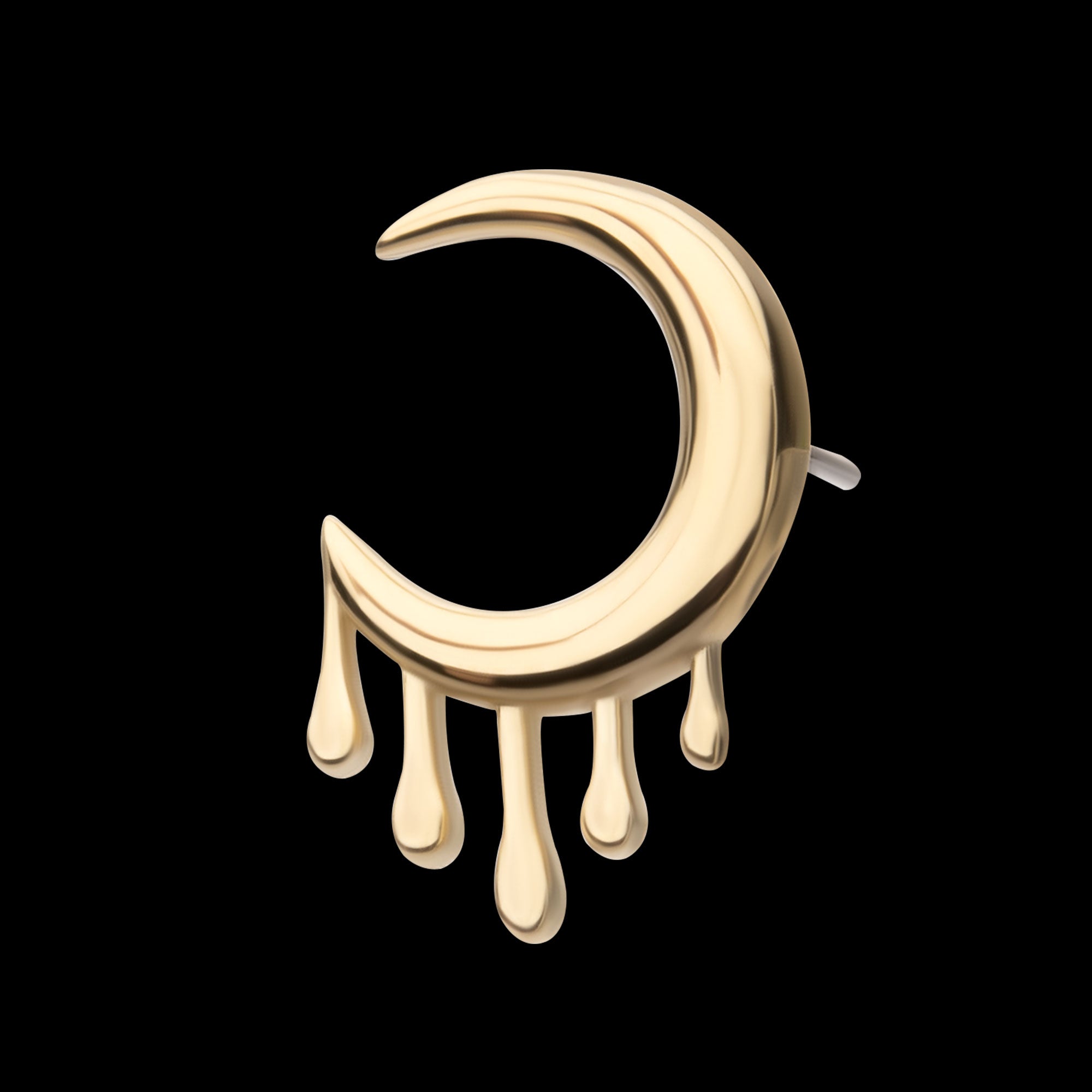 2D Dripping Crescent Moon Flatback Stud Earring / Nosering - 14Kt Yellow Gold