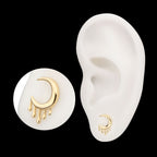 2D Dripping Crescent Moon Flatback Stud Earring / Nosering - 14Kt Yellow Gold