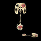 Prong Set Heart Gem Rib Cage with Spike Heart Dangle Flatback Stud Earring / Nosering - Gem in 14Kt Yellow Gold