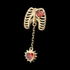 Prong Set Heart Gem Rib Cage with Spike Heart Dangle Flatback Stud Earring / Nosering - Gem in 14Kt Yellow Gold