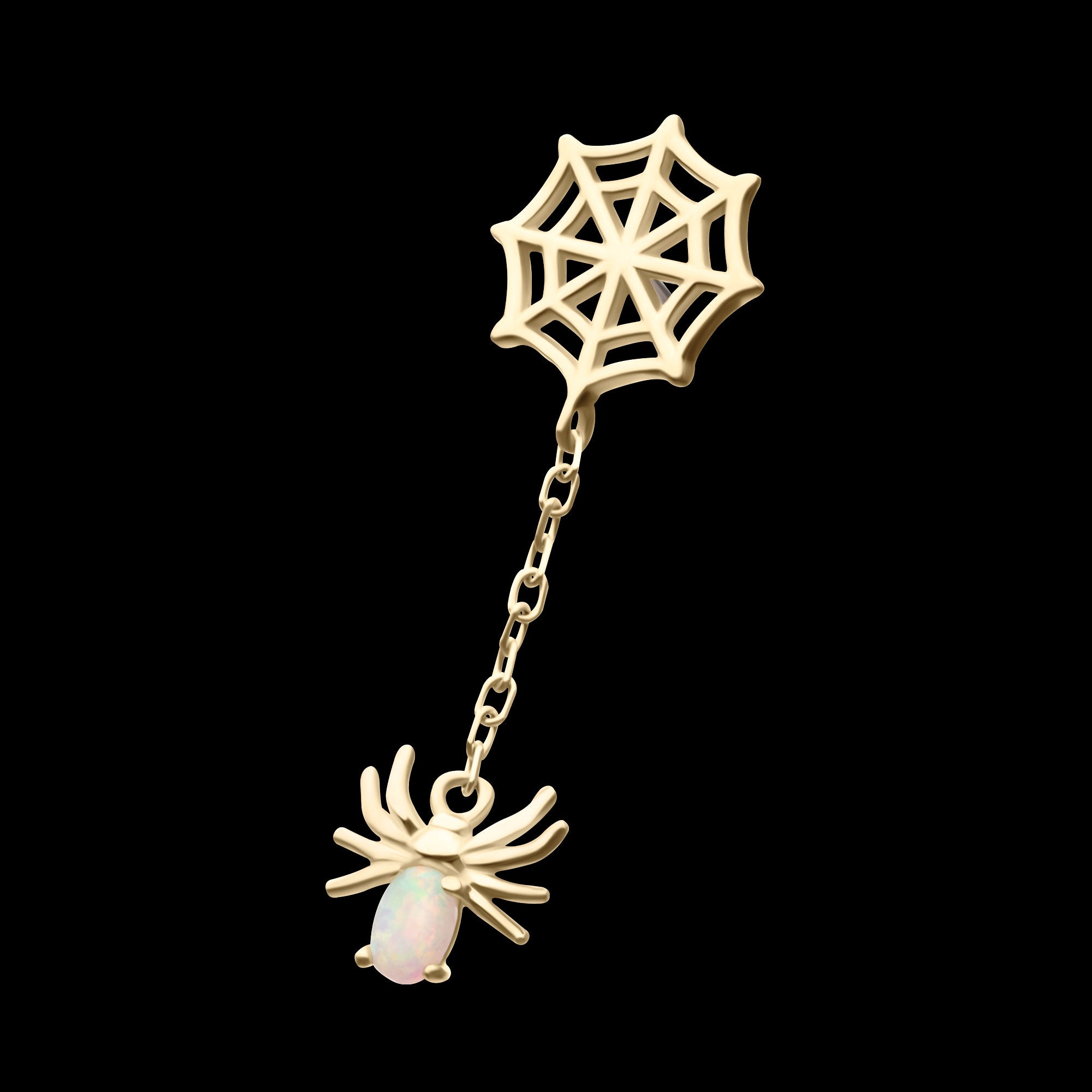 Spiderweb with Prong Set Gem/Opal Spider Dangle Flatback Stud Earring / Nosering - Opal in 14Kt Gold