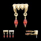 Dripping Fangs with Garnet Marquise Gem Dangle Flatback Stud Earring / Nosering - Garnet in 14Kt Gold