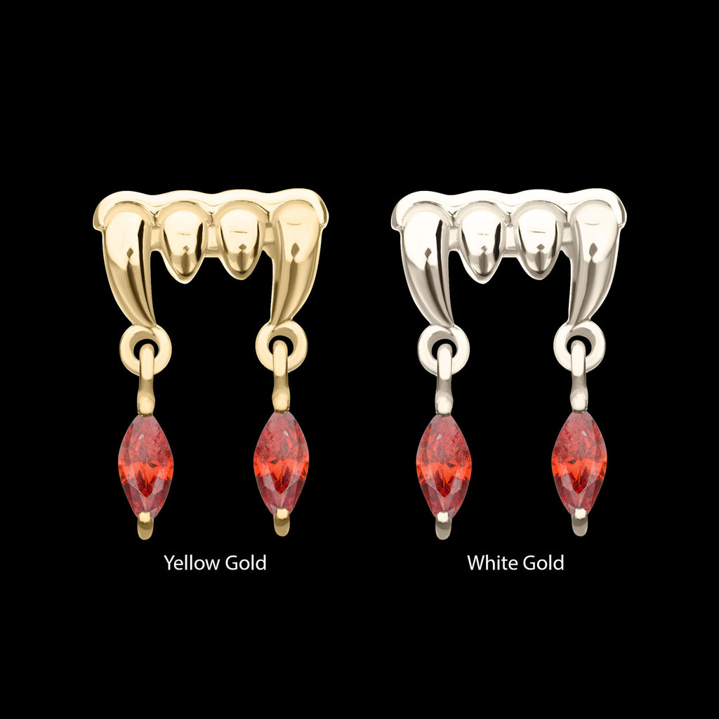 Dripping Fangs with Garnet Marquise Gem Dangle Flatback Stud Earring / Nosering - Garnet in 14Kt Gold