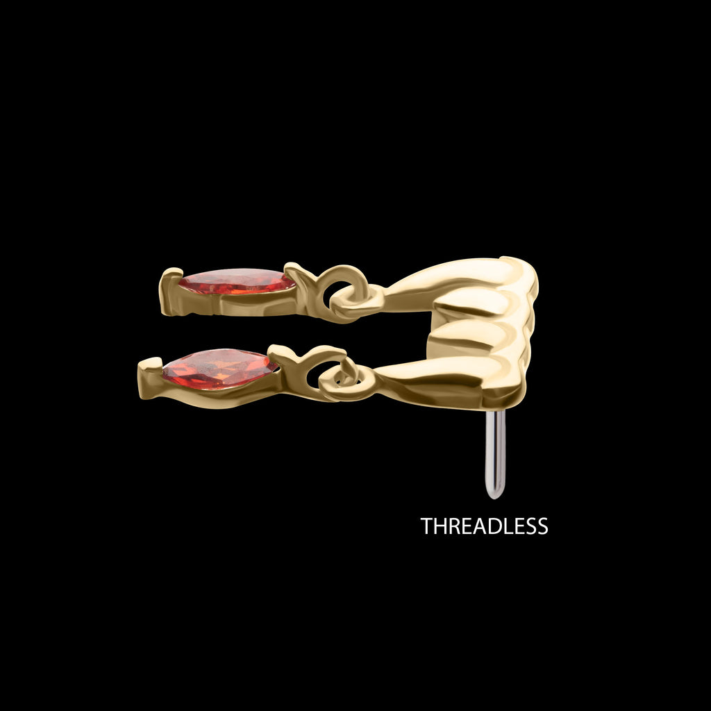 Dripping Fangs with Garnet Marquise Gem Dangle Flatback Stud Earring / Nosering - Garnet in 14Kt Gold