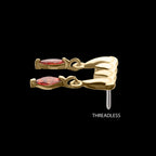 Dripping Fangs with Garnet Marquise Gem Dangle Flatback Stud Earring / Nosering - Garnet in 14Kt Gold