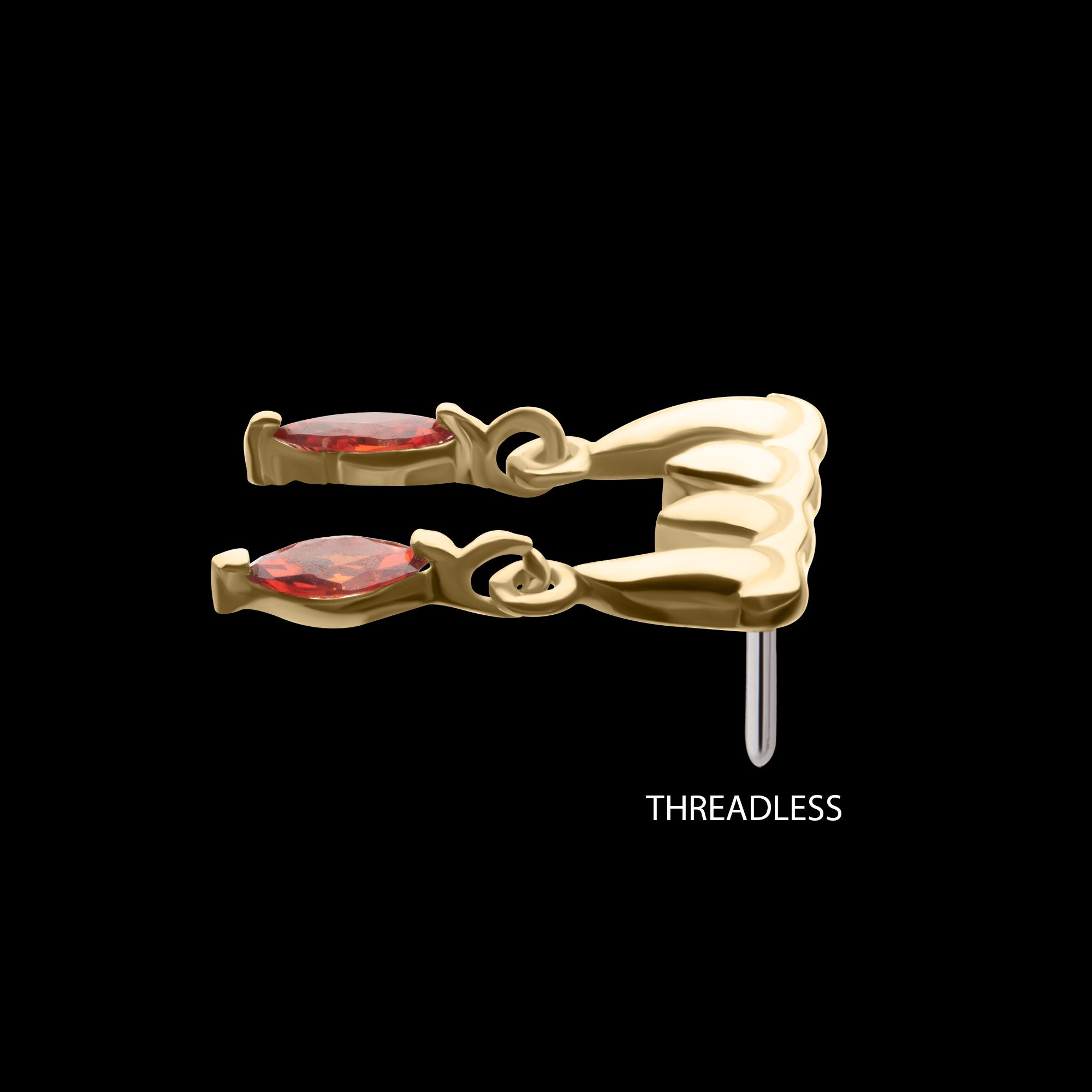 Dripping Fangs with Garnet Marquise Gem Dangle Flatback Stud Earring / Nosering - Garnet in 14Kt Gold