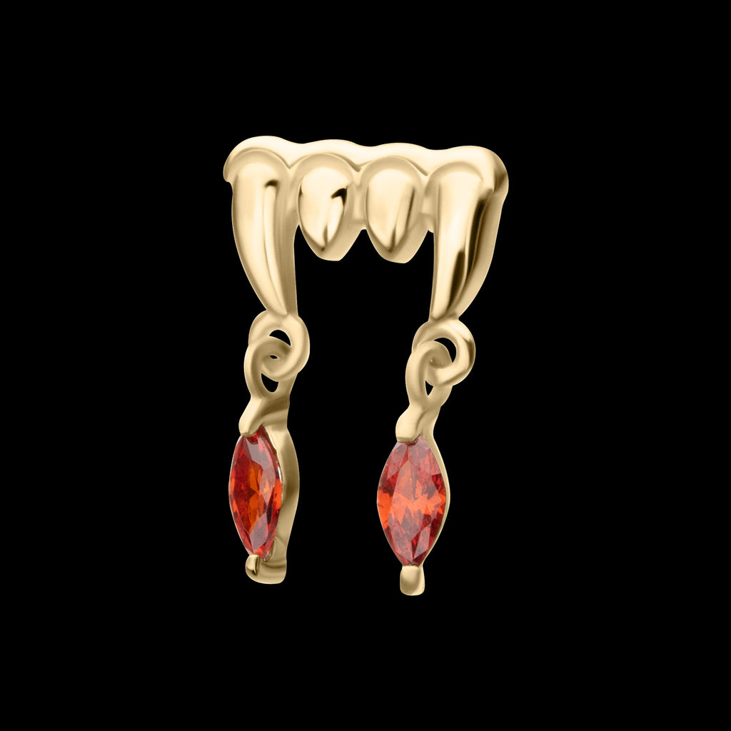 Dripping Fangs with Garnet Marquise Gem Dangle Flatback Stud Earring / Nosering - Garnet in 14Kt Gold