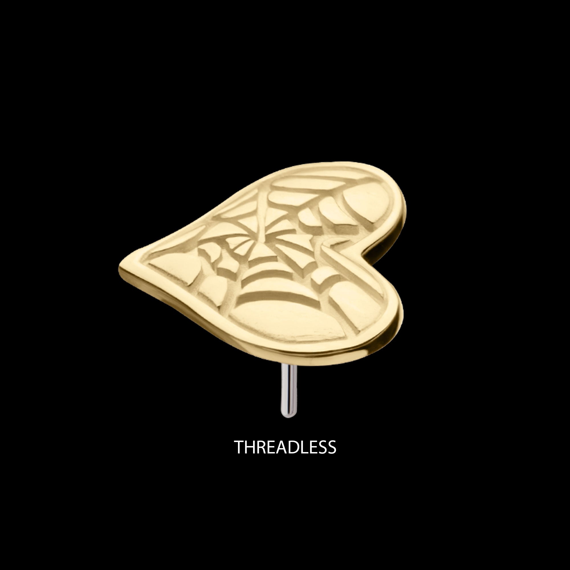 Heart with Carved Spiderweb Flatback Stud Earring / Nosering - 14Kt Gold