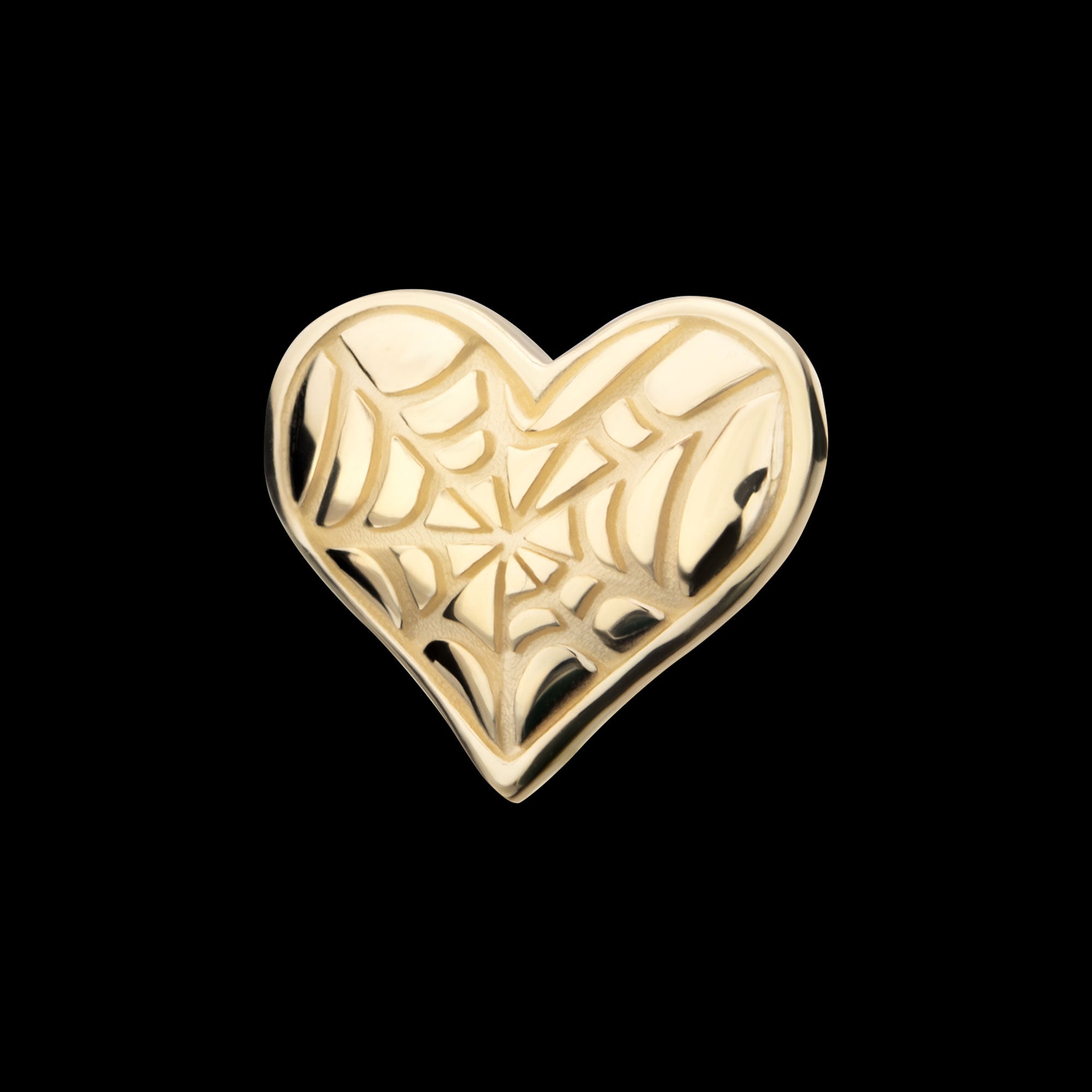 Heart with Carved Spiderweb Flatback Stud Earring / Nosering - 14Kt Gold