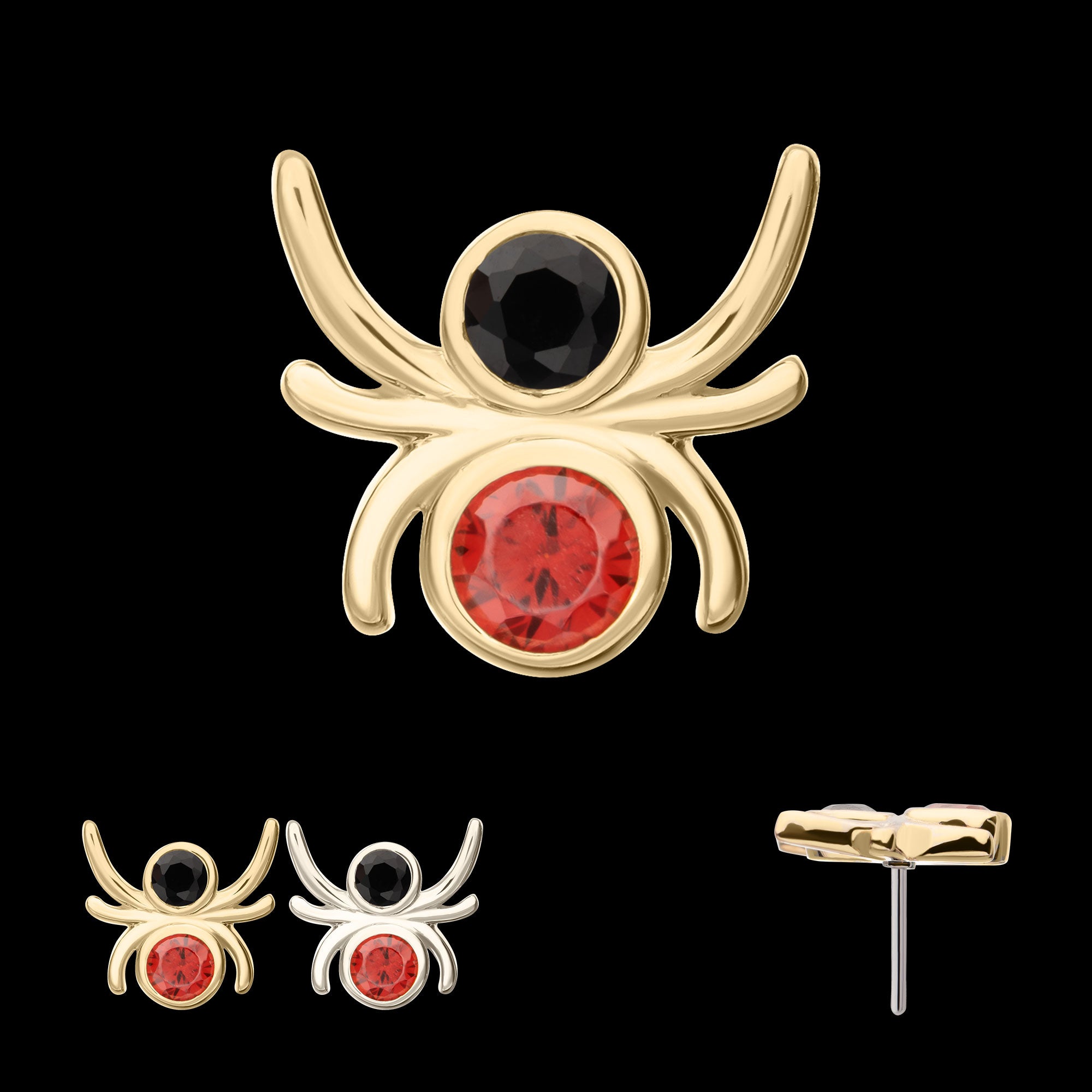 Spider with Double Bezel Gem Flatback Stud Earring / Nosering - Gem in 14Kt Gold