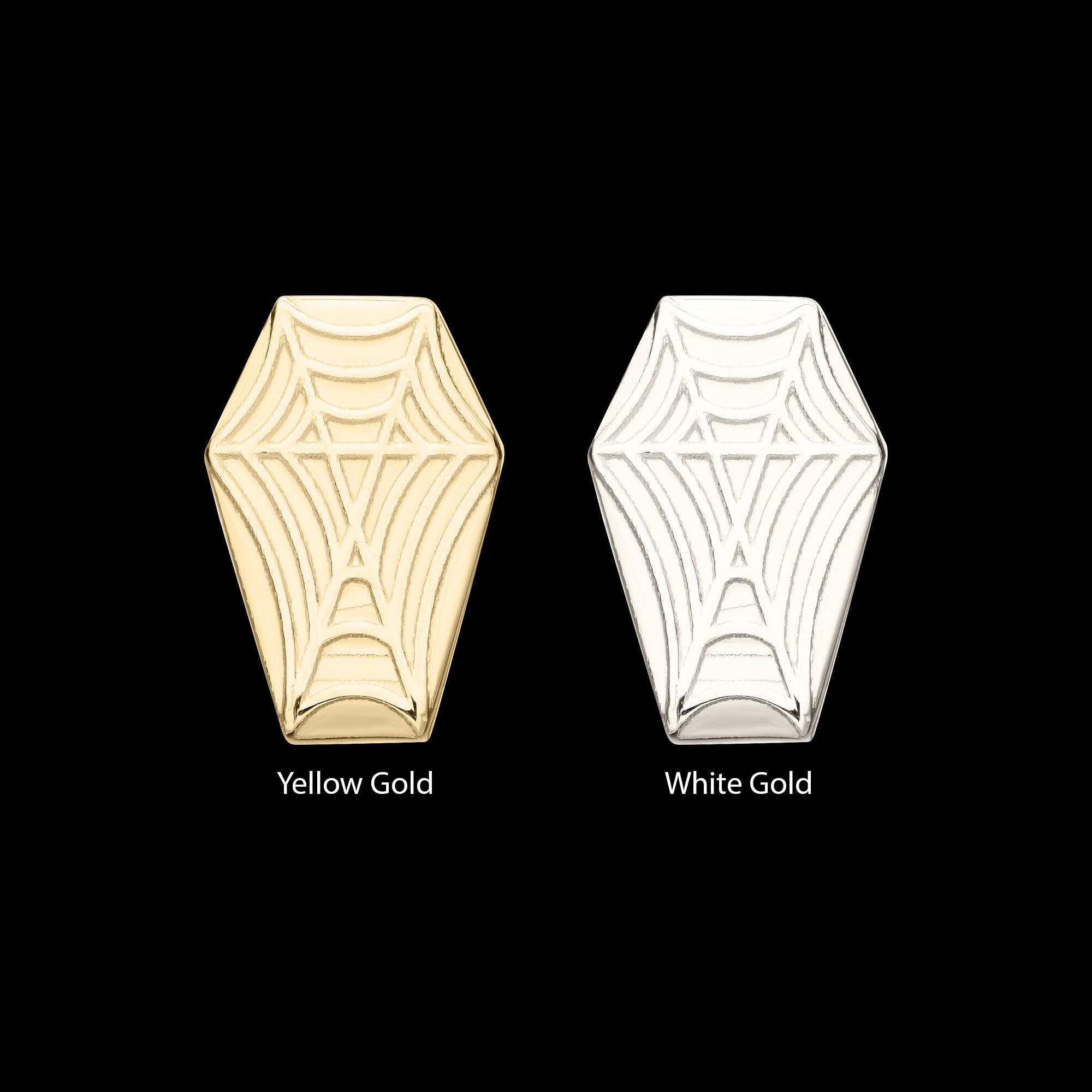 Coffin with Carved Spiderweb Flatback Stud Earring / Nosering - 14Kt Gold