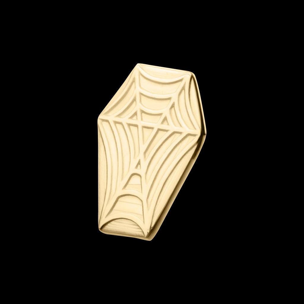 Coffin with Carved Spiderweb Flatback Stud Earring / Nosering - 14Kt Gold