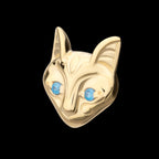 Etched Sphynx Cat Head with Aqua Gem Eyes Flatback Stud Earring / Nosering - Aqua Gem in 14Kt Yellow Gold