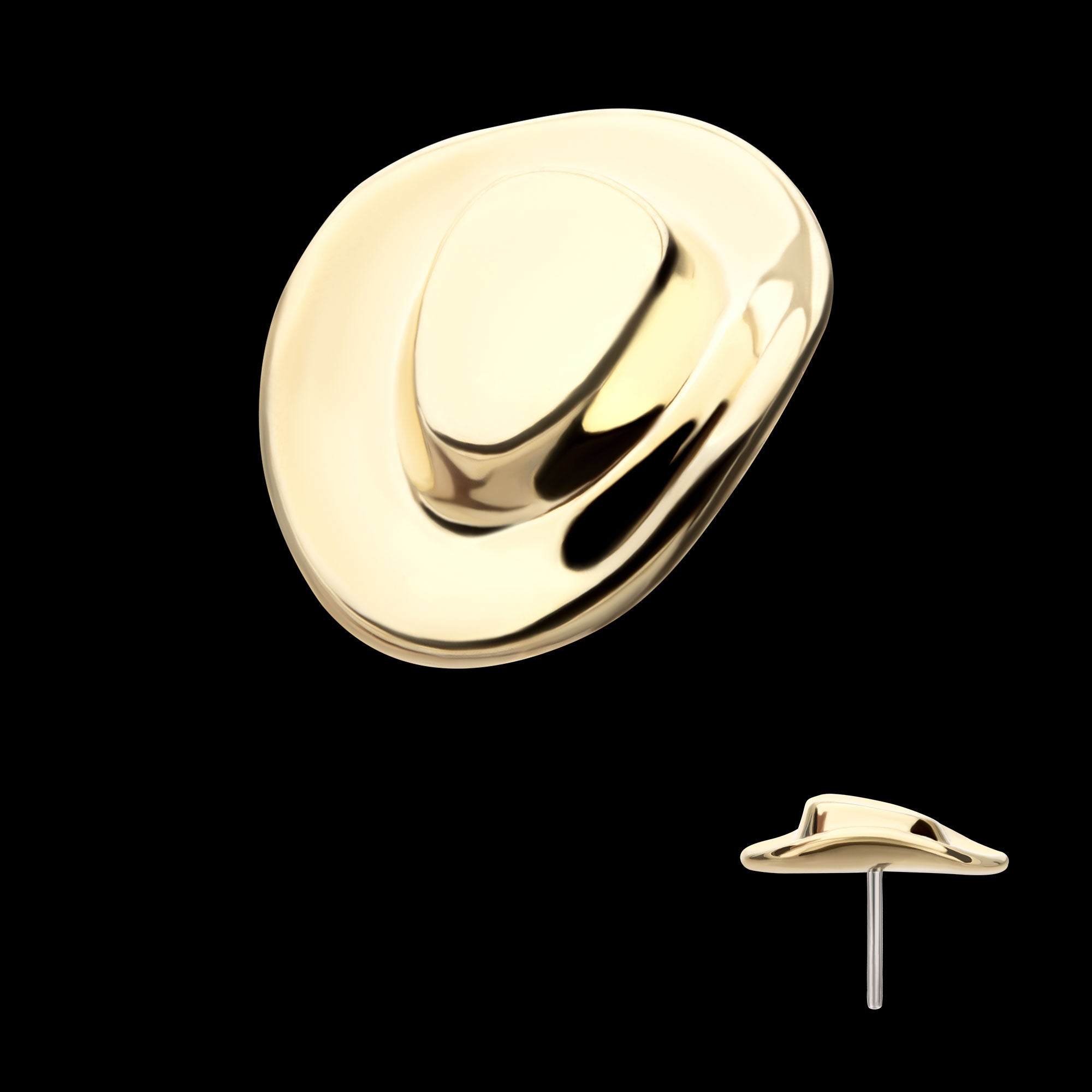 2D Molded Cowboy Hat Flatback Stud Earring / Nosering - 14Kt Yellow Gold
